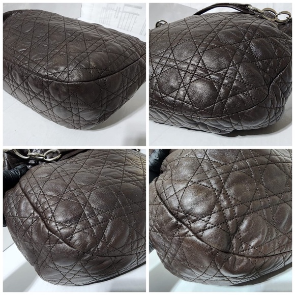 Authentic CHRISTIAN DIOR Cannage Quilted Lambskin Leather Soft Hobo Bag Brown - Picture 8 of 15